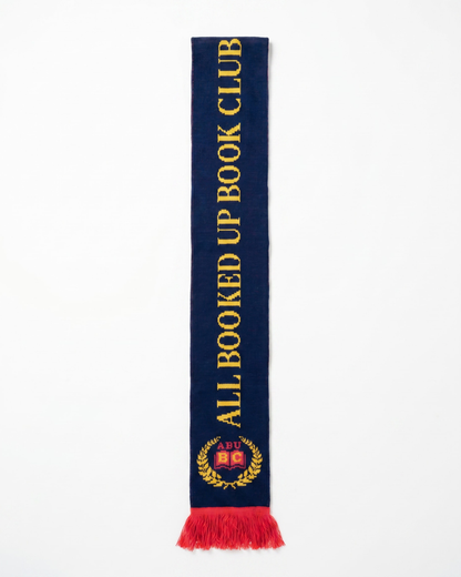 scarf that reads all booked up book club