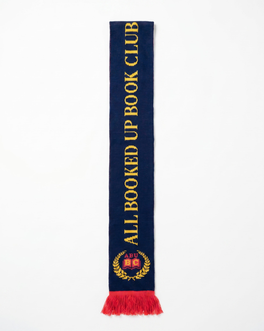 scarf that reads all booked up book club